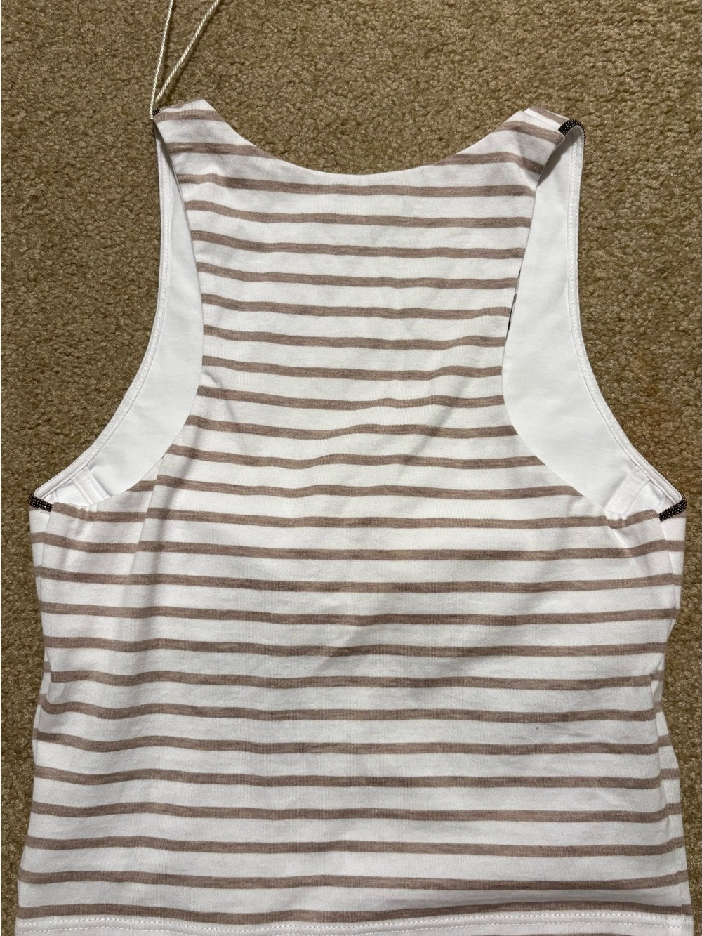 Brunello Cucinelli Cream & Taupe Striped Cotton Tank with Brunello Monili Trim - Picture 5 of 10